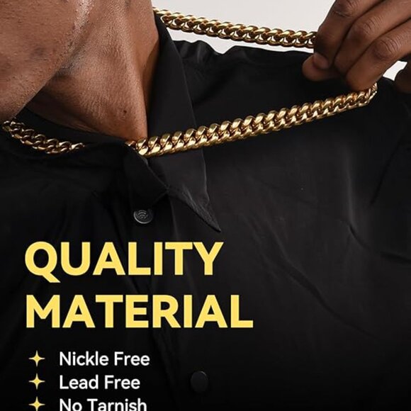 Miami Cuban Link Chain Necklace for Men Stainless Gold-14mm Plated Hip Hop - Picture 2 of 6